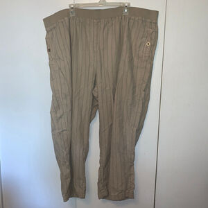 Cotton Ginny Beige Striped Cotton Capris XL